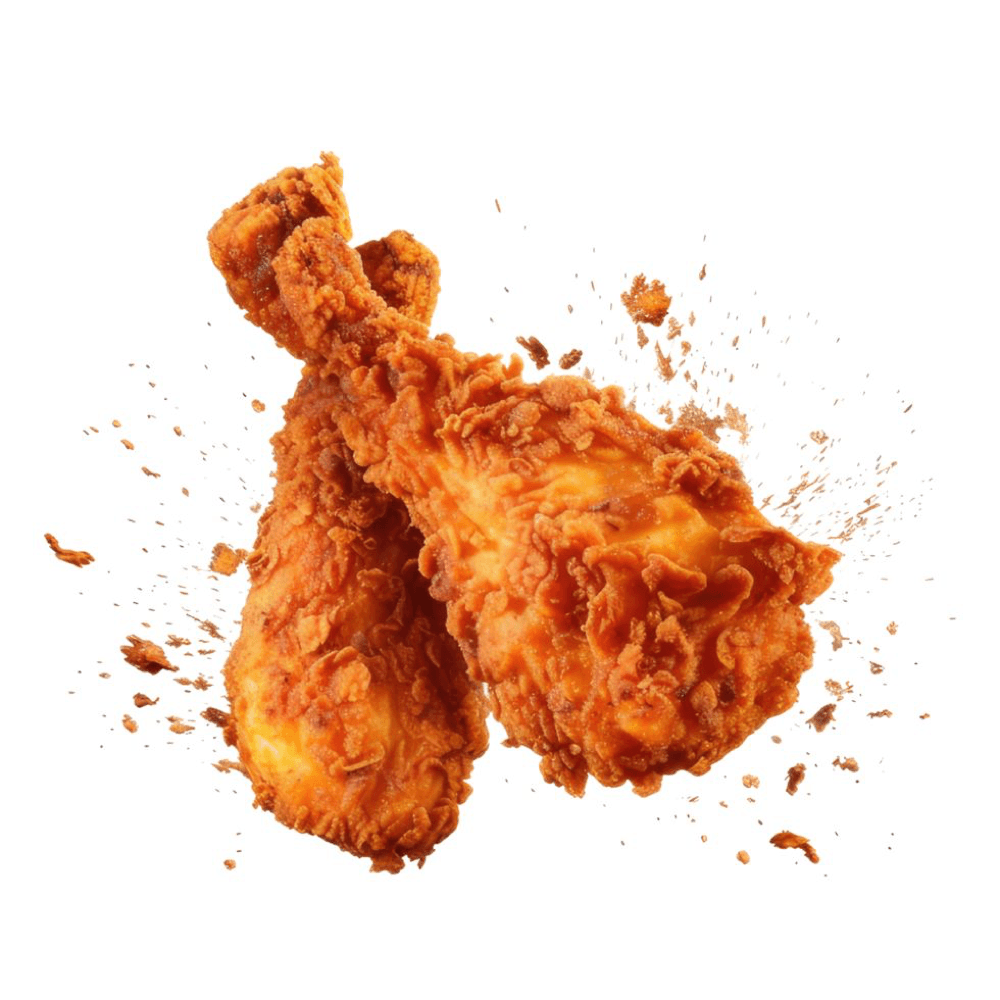 Duas coxas de frango frito crocante em explosão